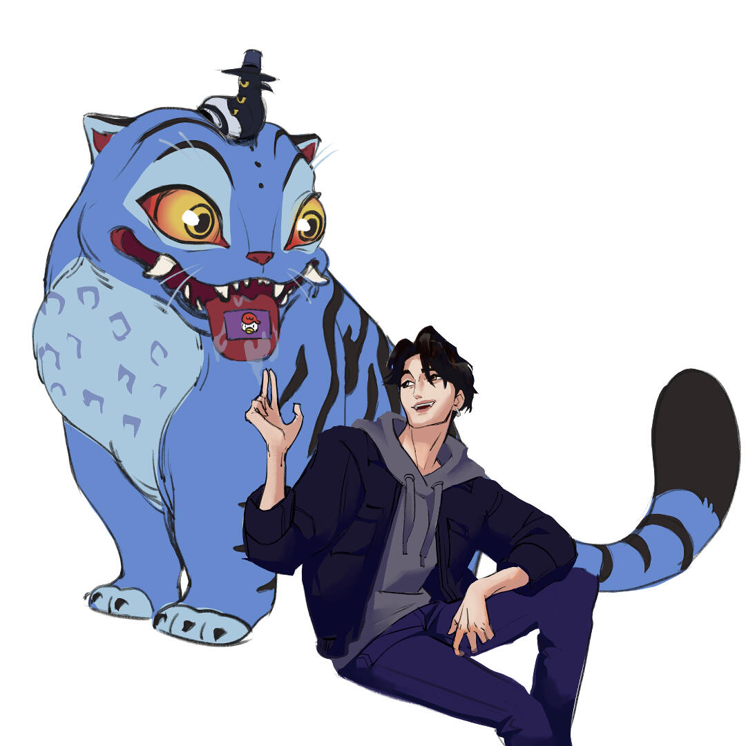 Blue Cat and Korean Boy